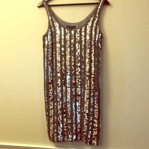 NWT INC SILVER SEQUIN AND SILK DRESS. SIZE 6
